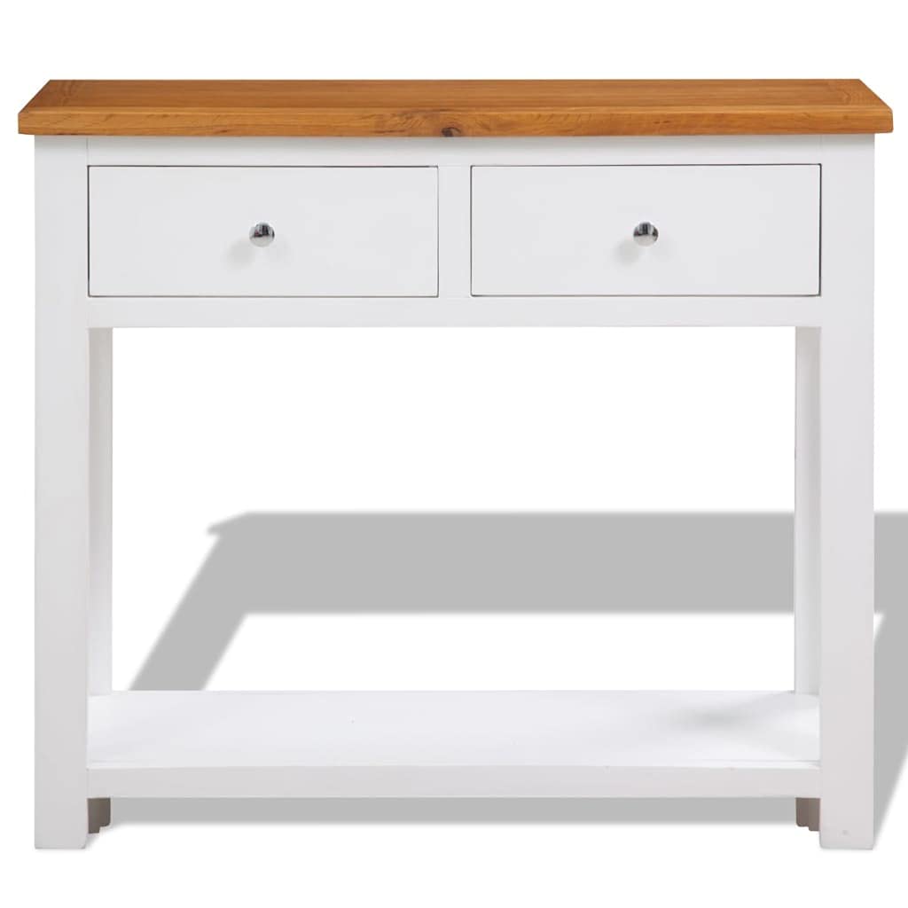 Solid Oak Wood Console Table with 2 Drawers and Shelf L7514