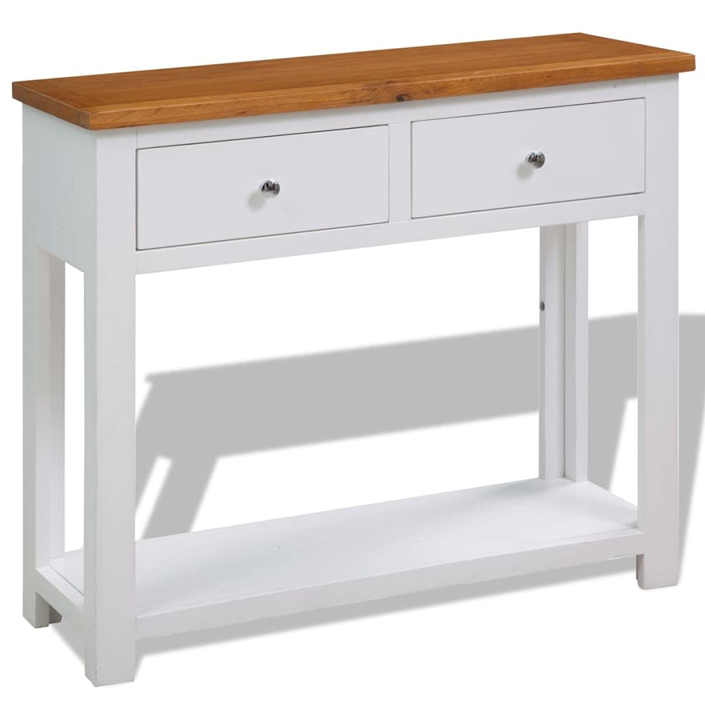 Solid Oak Wood Console Table with 2 Drawers and Shelf L7514