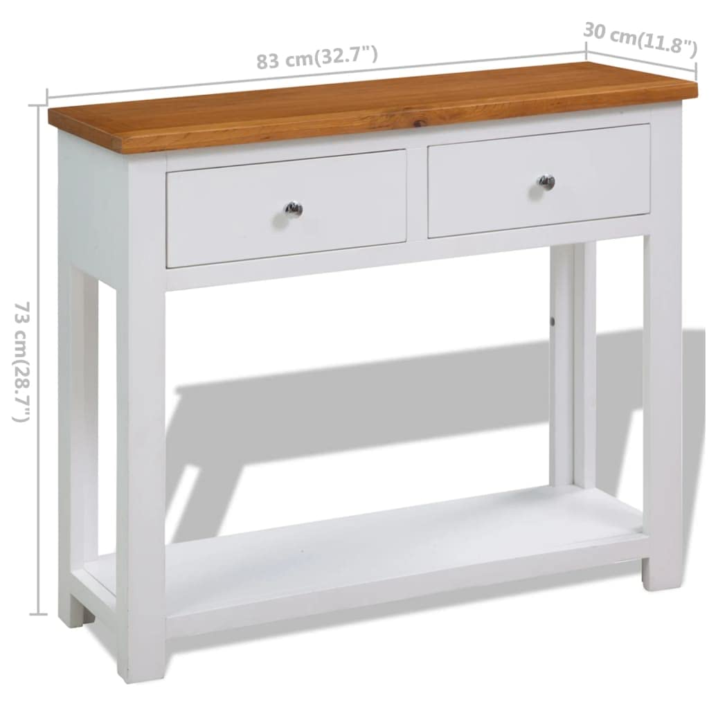 Solid Oak Wood Console Table with 2 Drawers and Shelf L7514