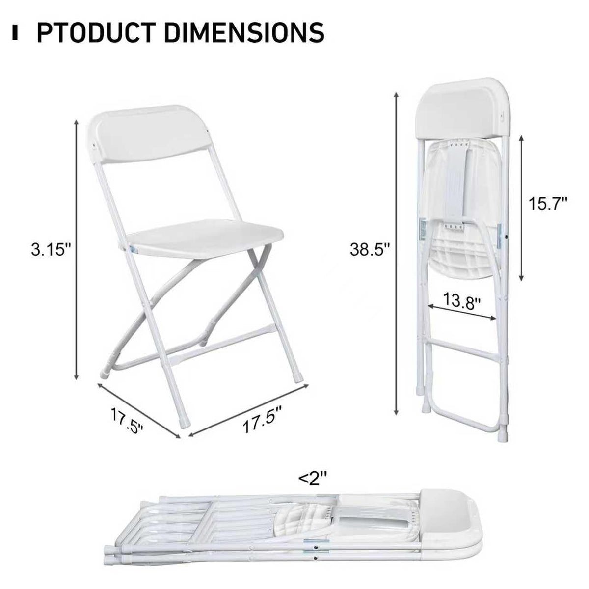 10 Pack White Plastic Folding Chairs with Steel Frame W985