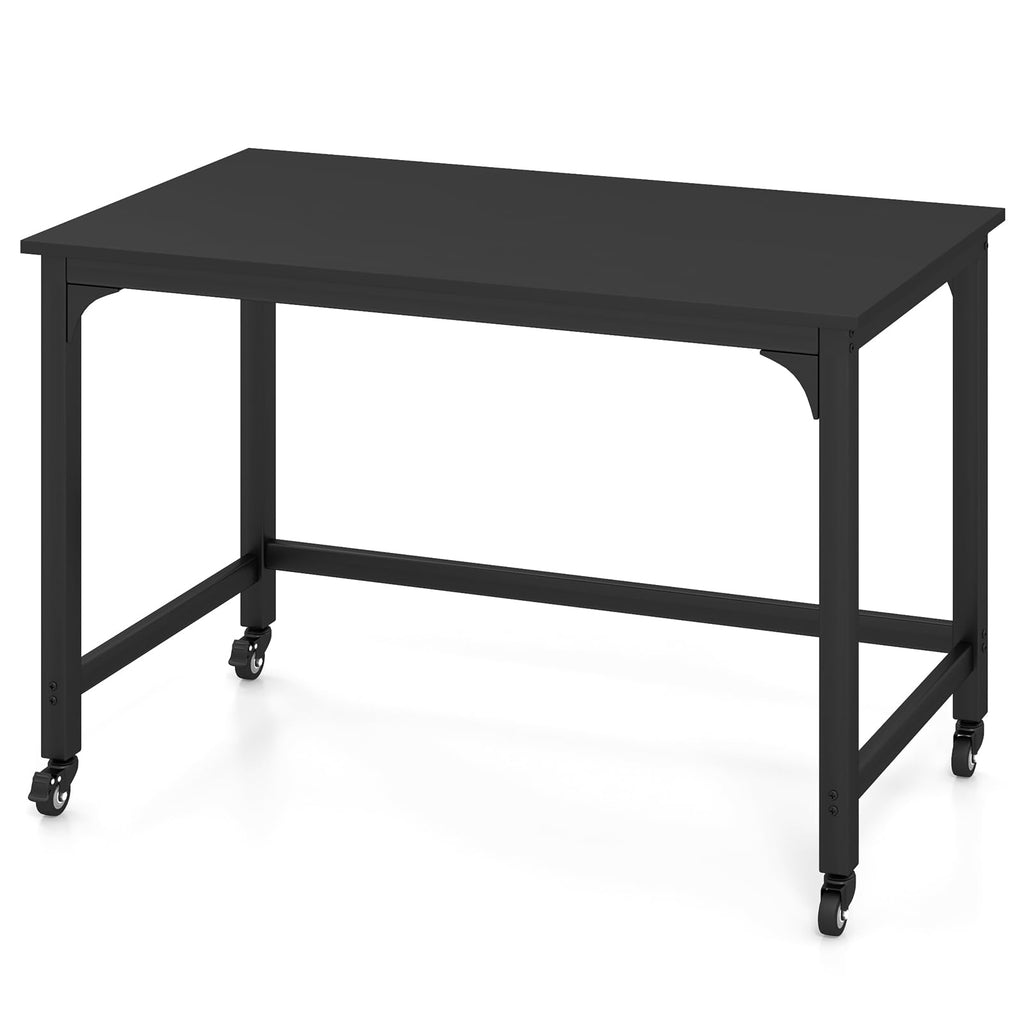 48” Mobile Computer Desk with 4 Lockable Wheels, Black Metal Frame D26828
