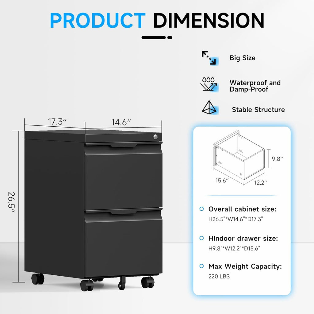2 Drawer Mobile File Cabinet with Lock T76340