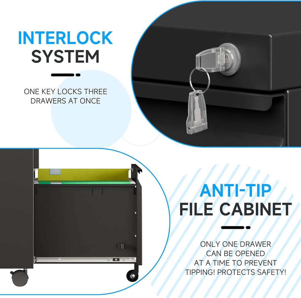 2 Drawer Mobile File Cabinet with Lock T76340