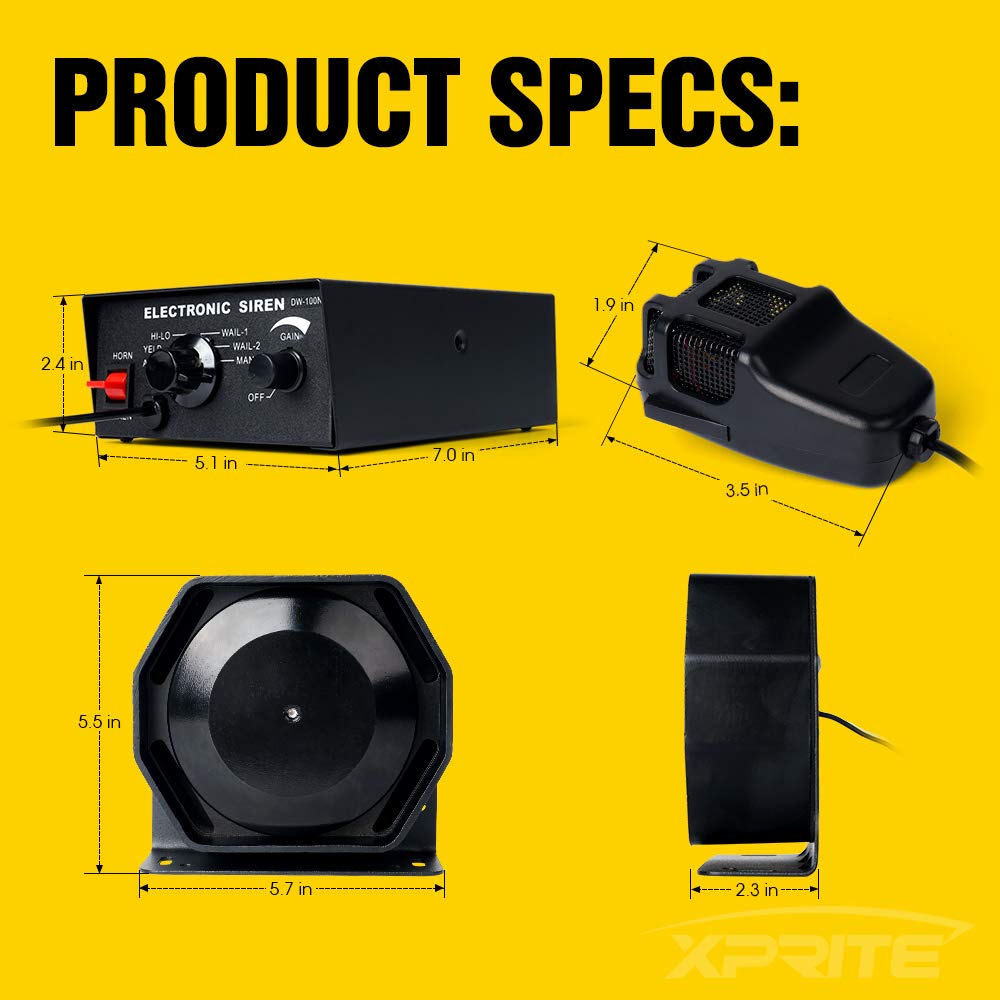 12V 100W 7 Tone Warning Speaker Siren Set with Microphone L3805
