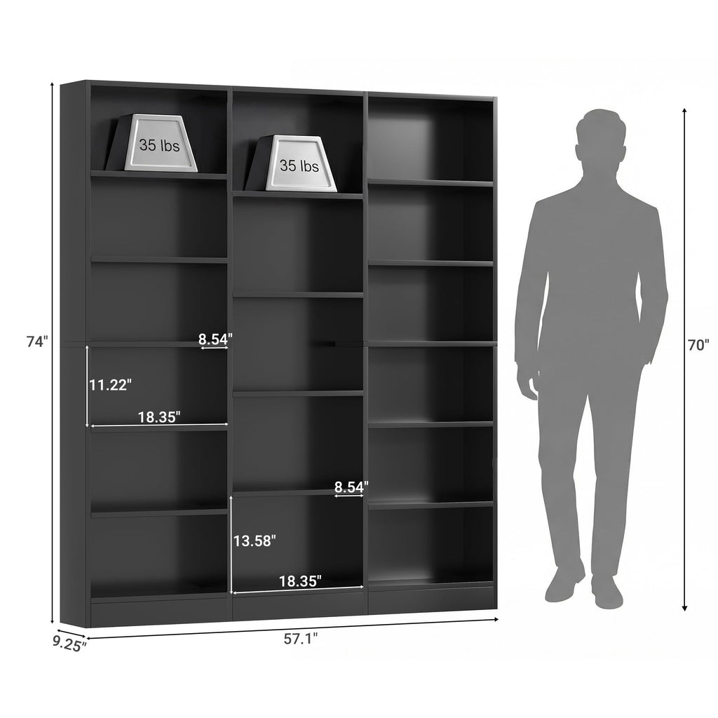 Black 6 Tier 17 Shelf Bookshelf Q6544