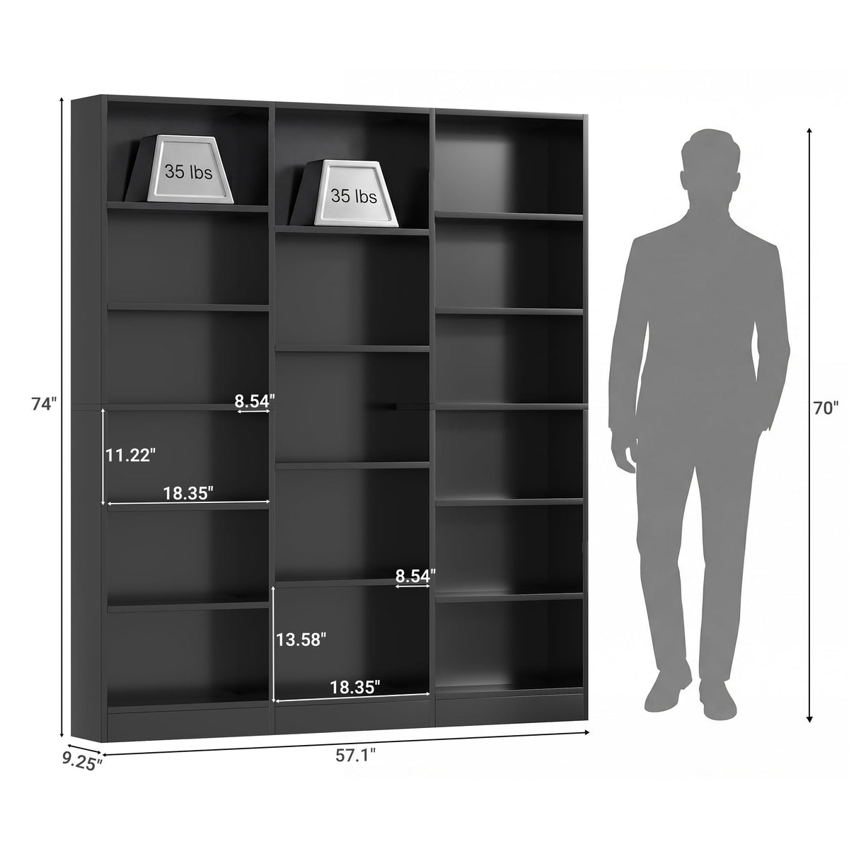 Black 6 Tier 17 Shelf Bookshelf Q6544