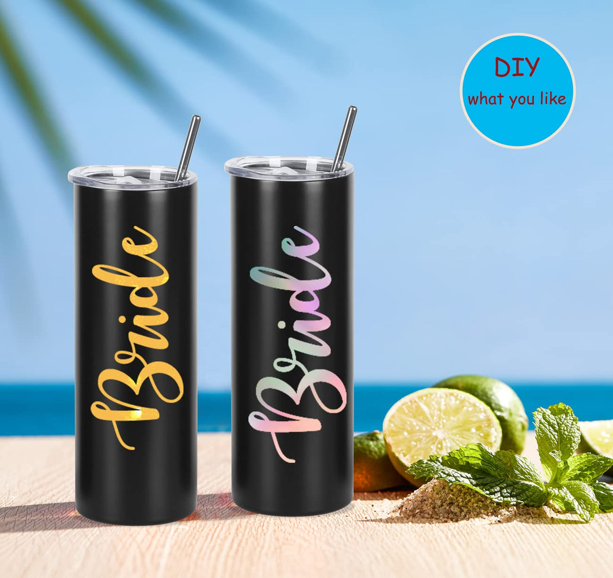 20 Oz Stainless Steel Insulated Tumbler Set, 8 Pack, Black K180250