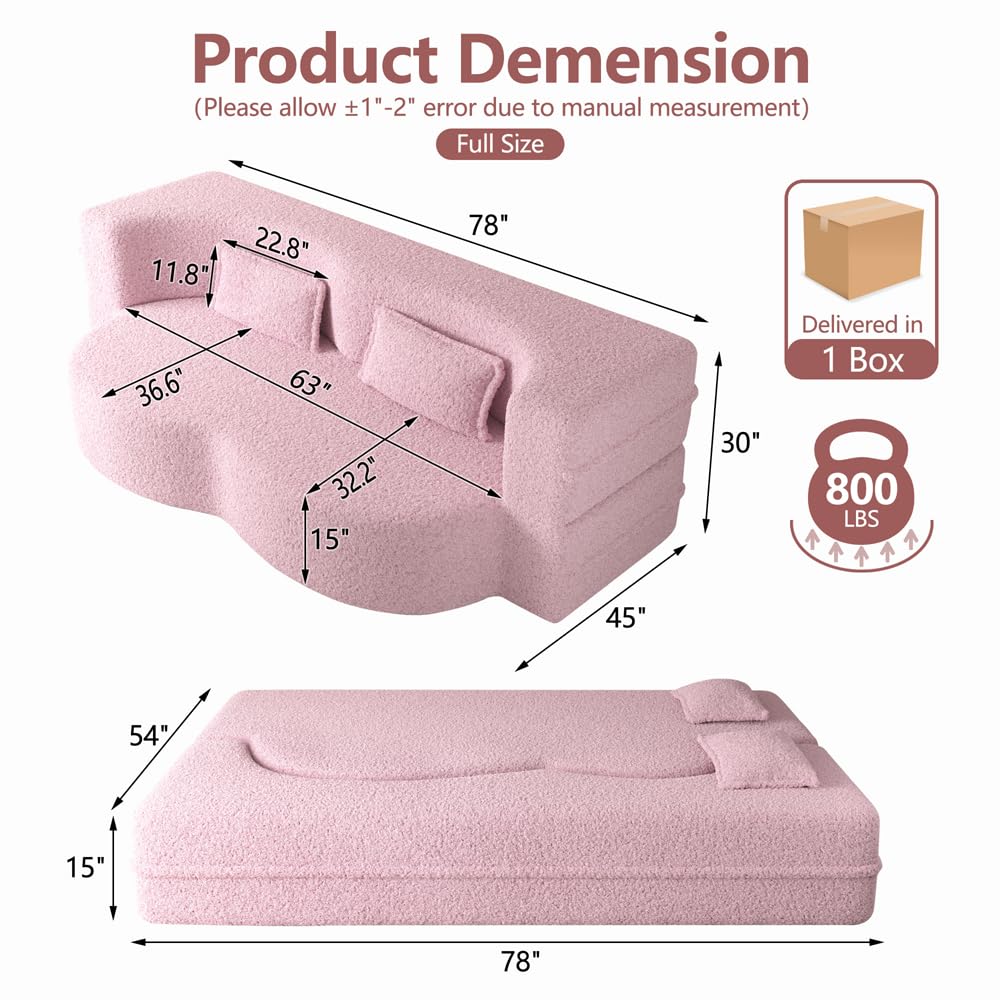 Pink Full Size Sherpa Futon Sofa Bed L6437