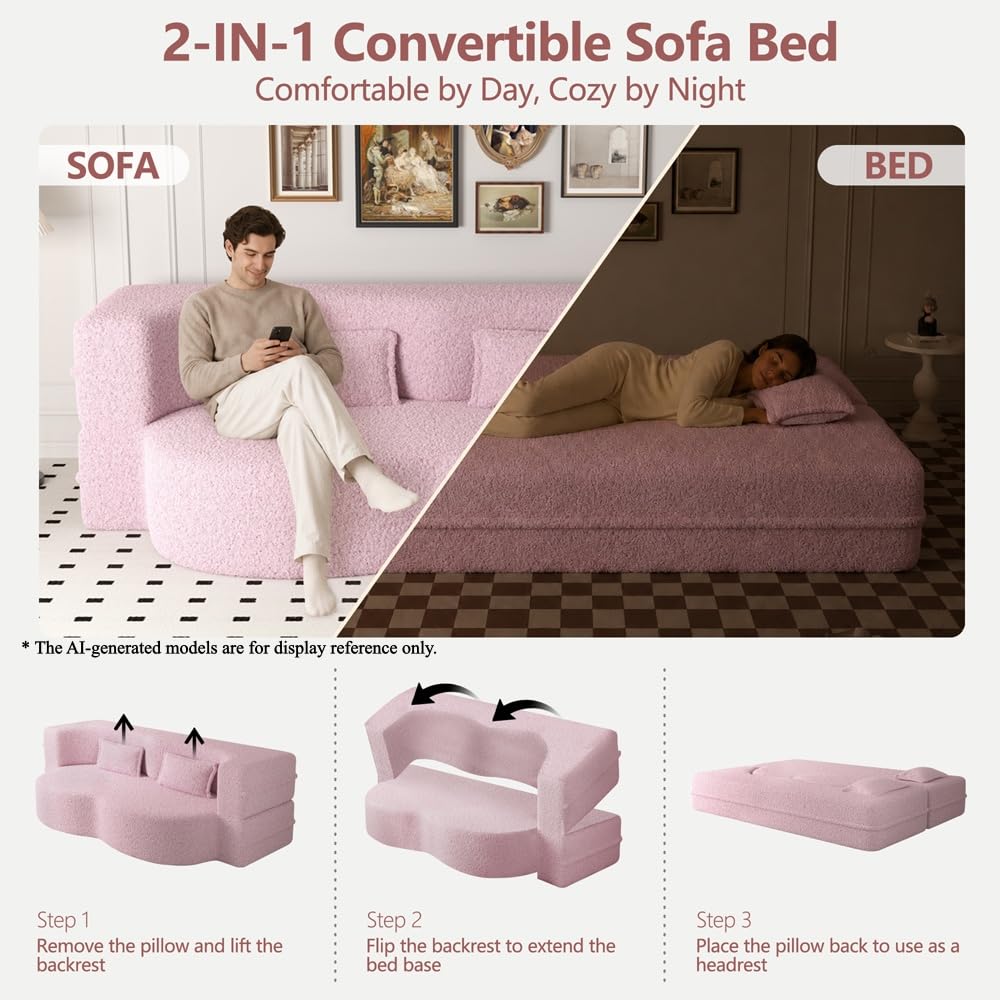 Pink Full Size Sherpa Futon Sofa Bed L6437