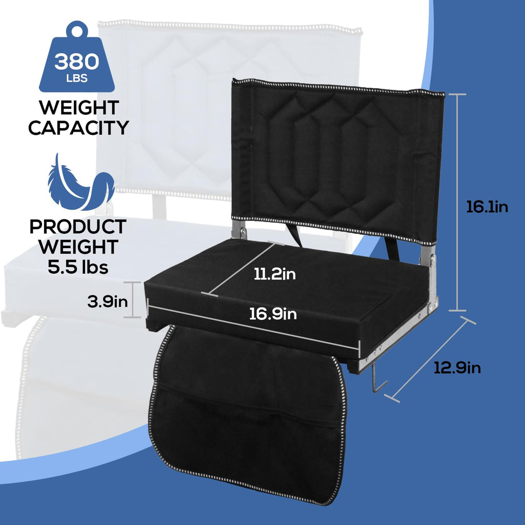 Padded Bleacher Chair Cushion with Backrest, 1 Pack, Black O9756