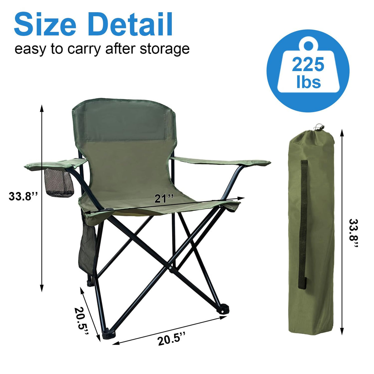 2 Pack Folding Camping Chairs with High Back, 300lbs Capacity, Green C959421