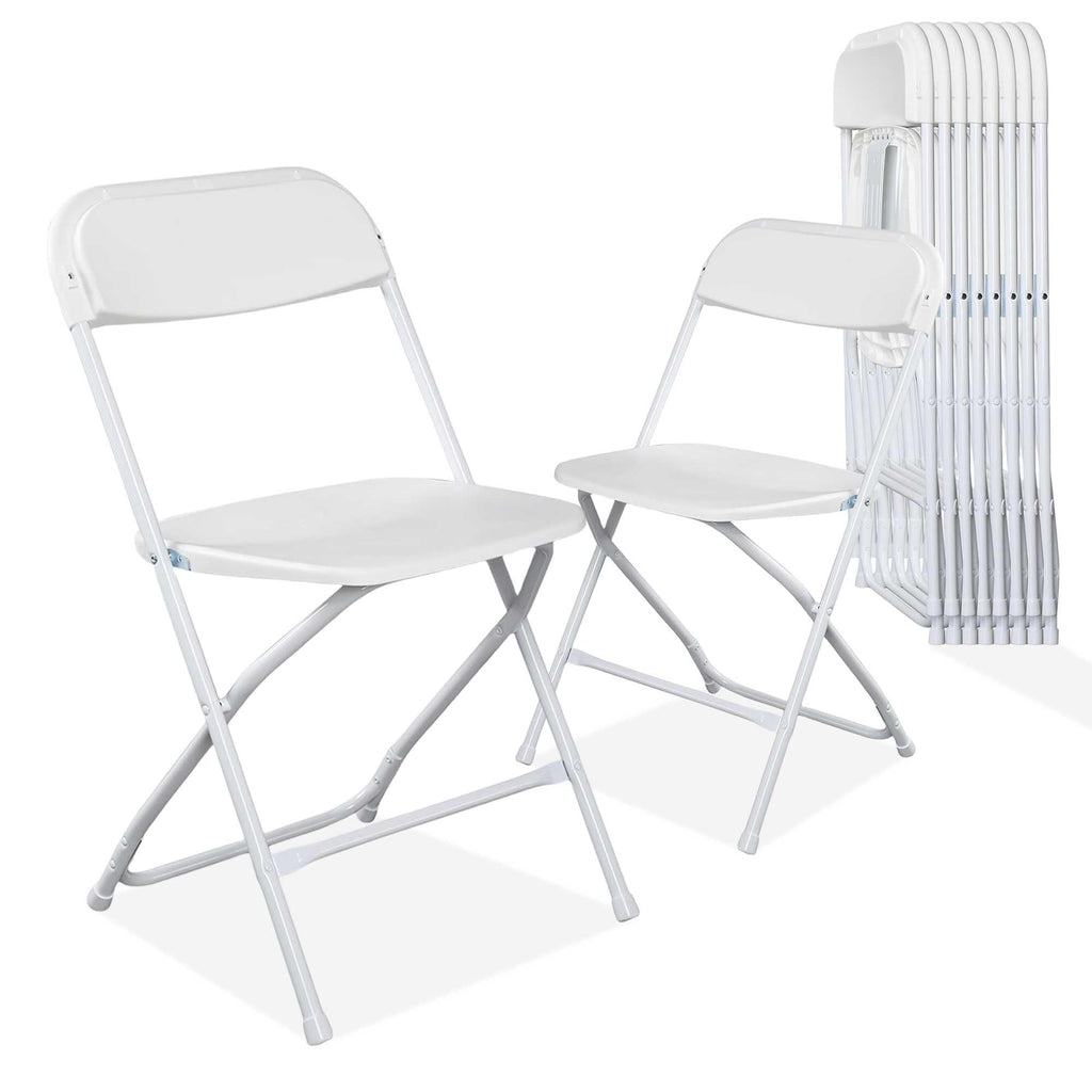10 Pack White Plastic Folding Chairs with Steel Frame W985