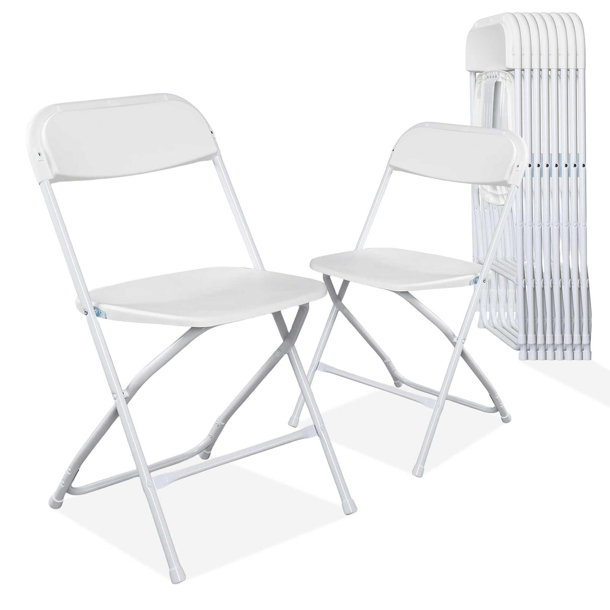 10 Pack White Plastic Folding Chairs with Steel Frame W985