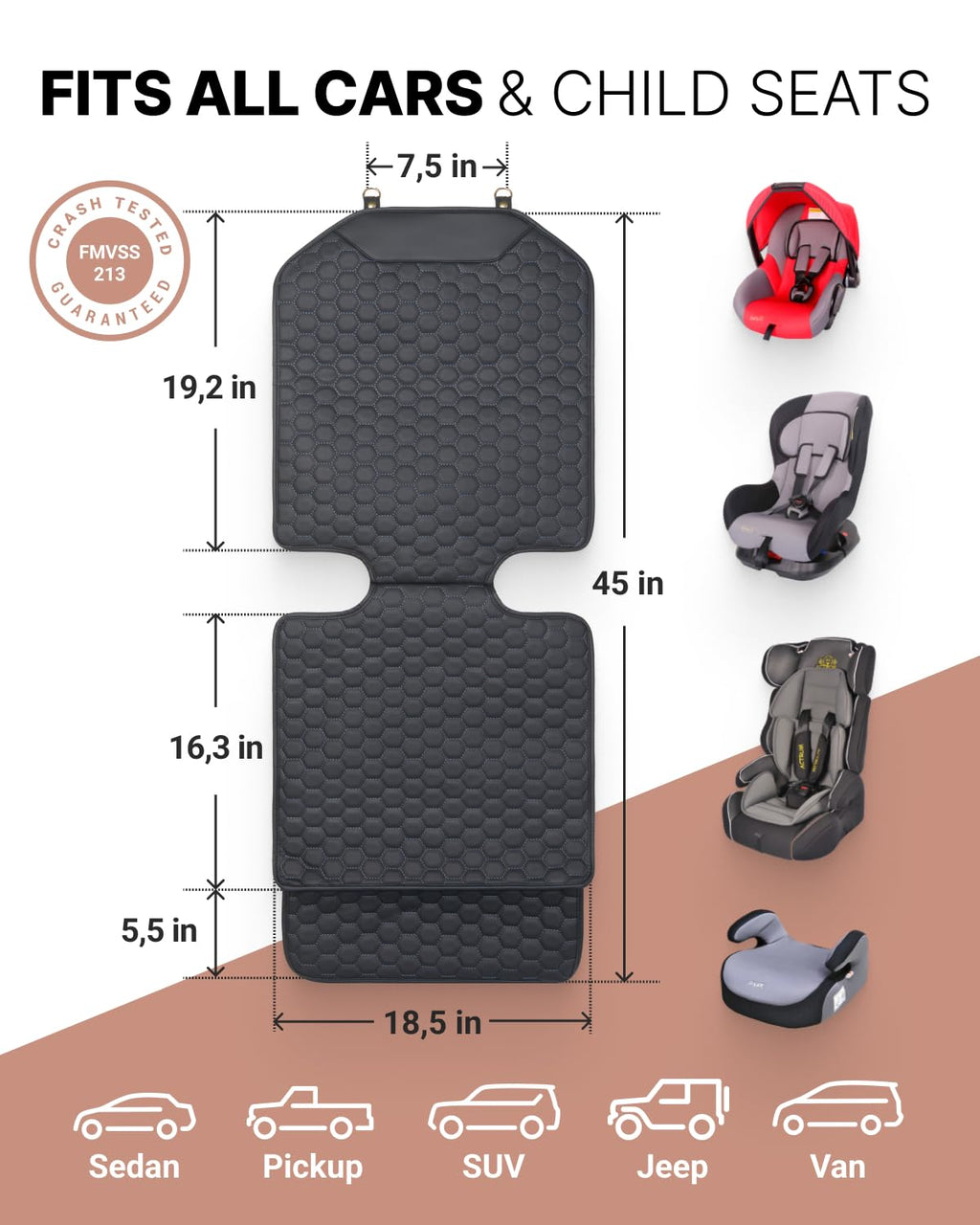 Black-Brown Backless Booster Seat with Latch, Leather Seat Protector & Kick Mat Set Q856