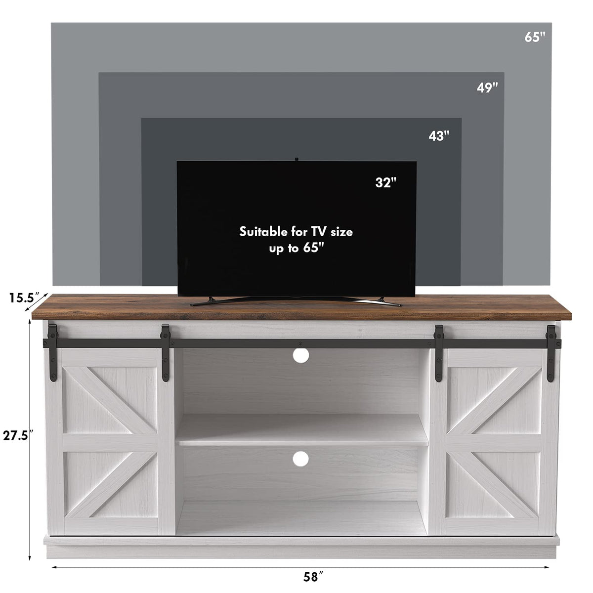 Bright White Mid Century Modern TV Stand for 65 Inch TV B3888