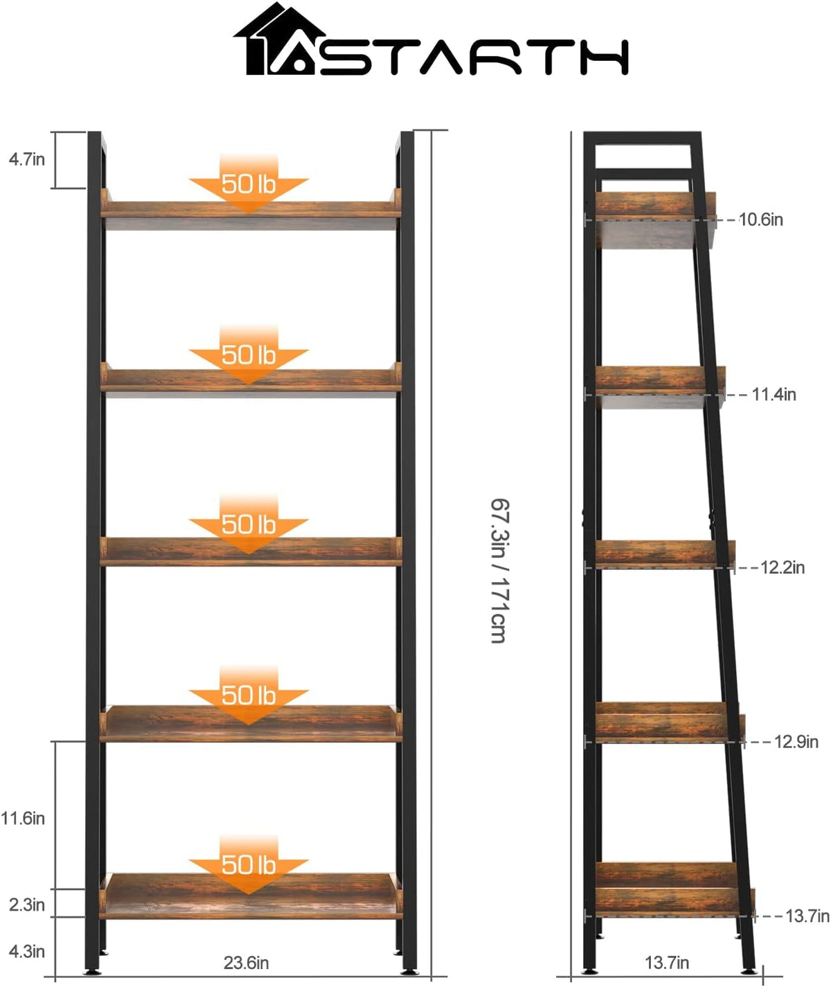 5-Tier 67 Inch Tall Ladder Shelf V17811