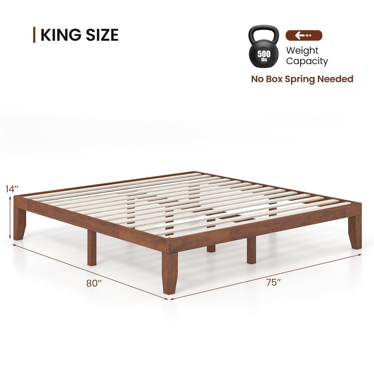 14 Inches Wood Platform Bed Frame King Size N633607