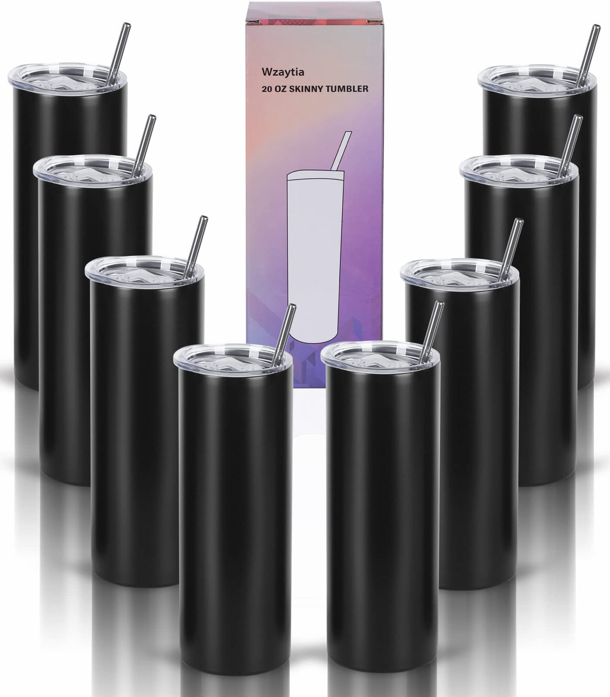 20 Oz Stainless Steel Insulated Tumbler Set, 8 Pack, Black K180250
