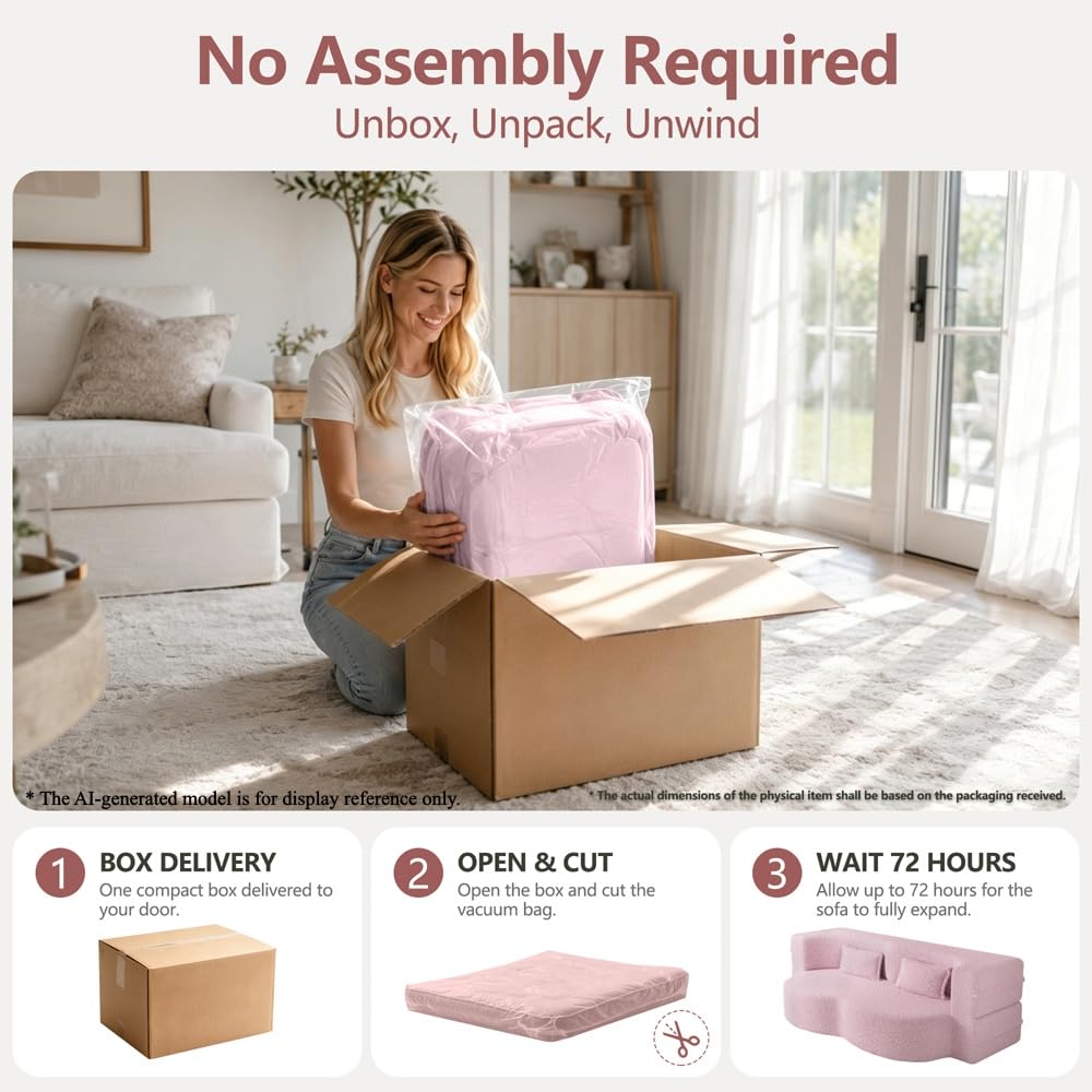 Pink Full Size Sherpa Futon Sofa Bed L6437