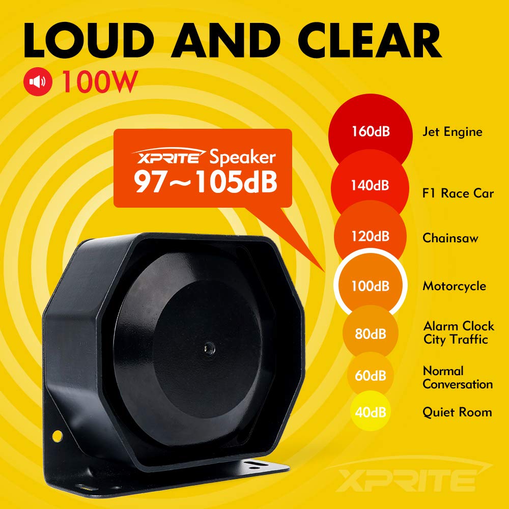 12V 100W 7 Tone Warning Speaker Siren Set with Microphone L3805