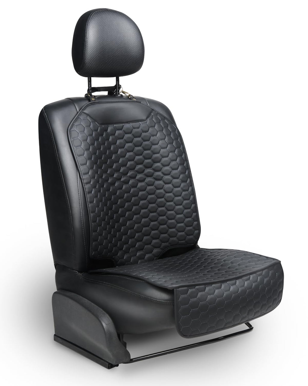Black-Brown Backless Booster Seat with Latch, Leather Seat Protector & Kick Mat Set Q856