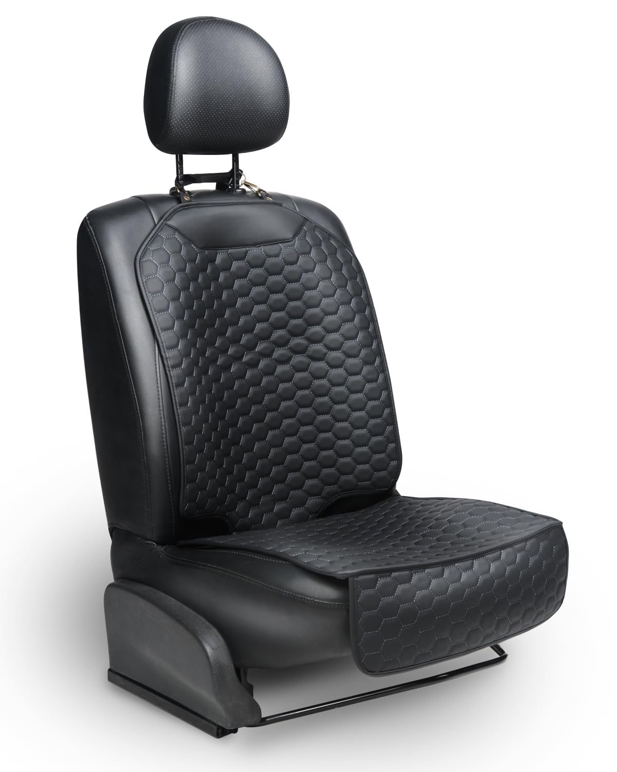 Black-Brown Backless Booster Seat with Latch, Leather Seat Protector & Kick Mat Set Q856