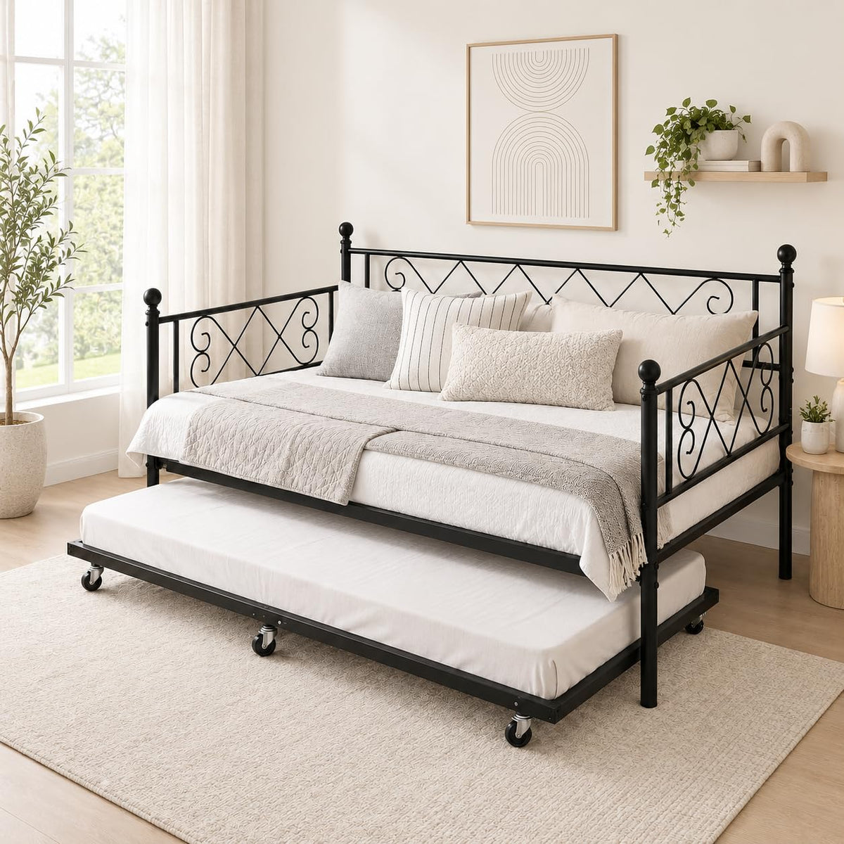 Twin Daybed with Trundle and Heart-Shaped Headboard W4646