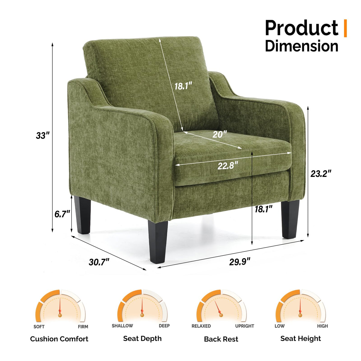 Olive Green Chenille Accent Chairs Set of 2 L372857