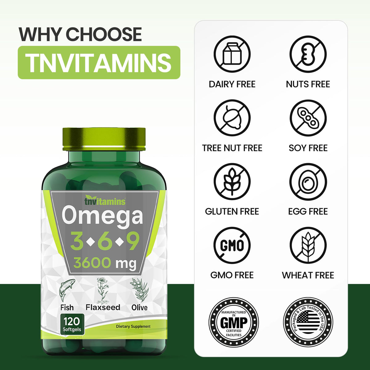 3600mg Omega 3 6 9 Softgels Fish Oil Flaxseed Olive Oil Z999996