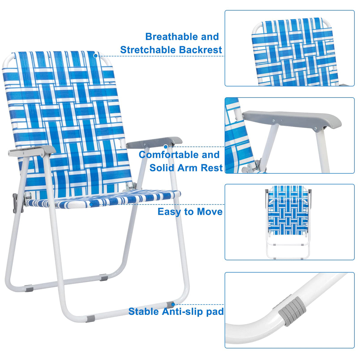 Set of 2 Blue & White Webbed Folding Chairs B205