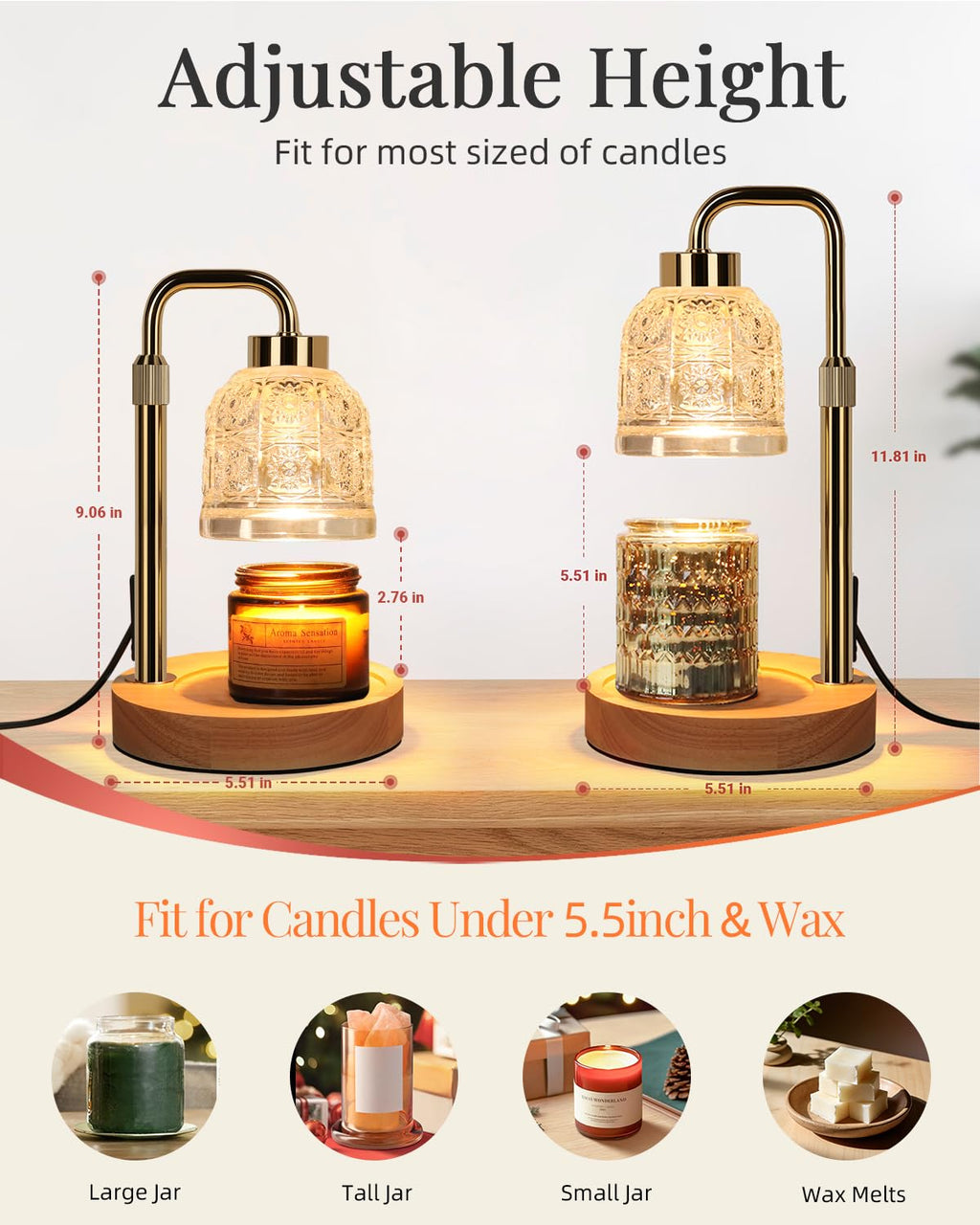 Candle Warmer Lamp with Timer, Gold E519