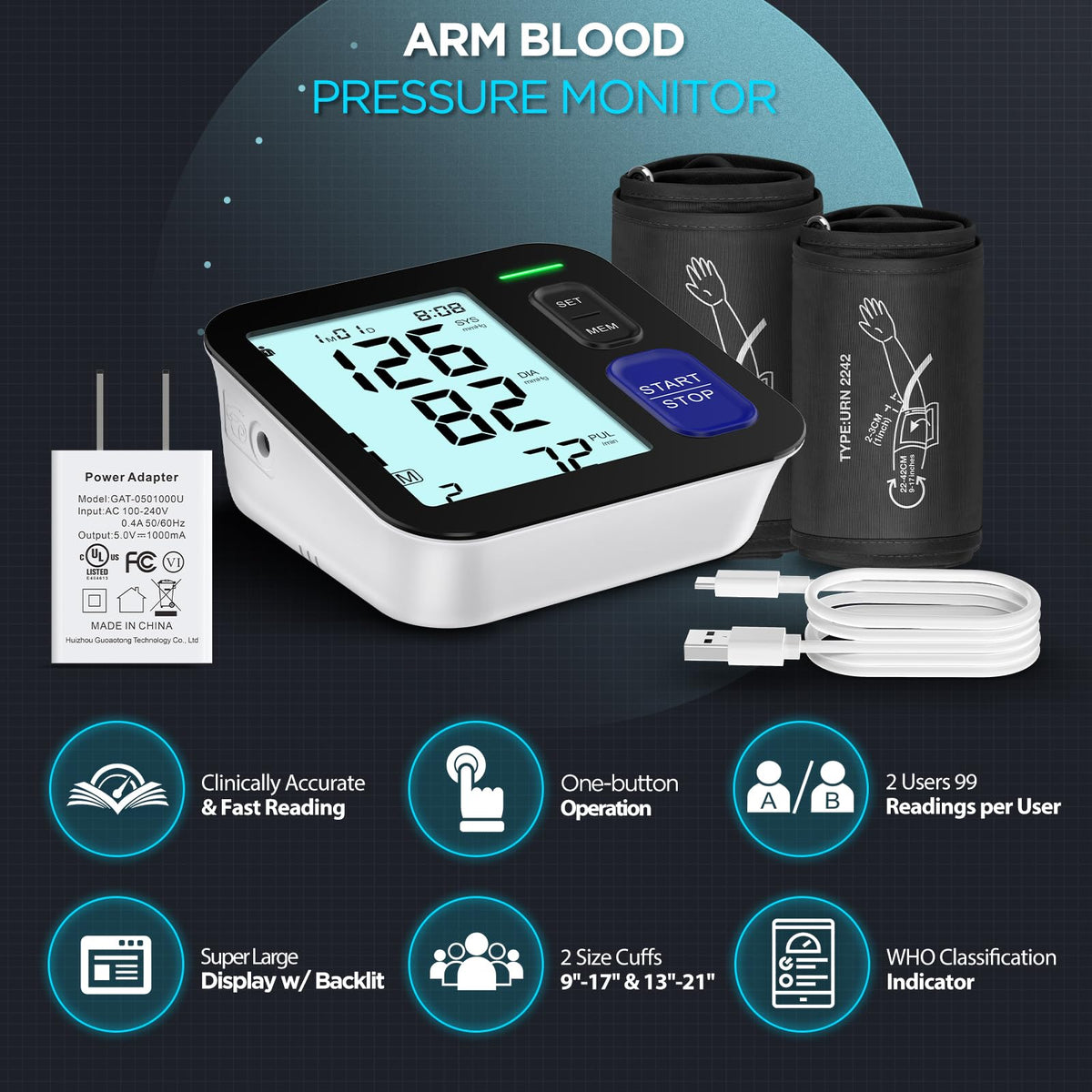 Automatic Digital Blood Pressure Machine with 2 Size Cuffs K818