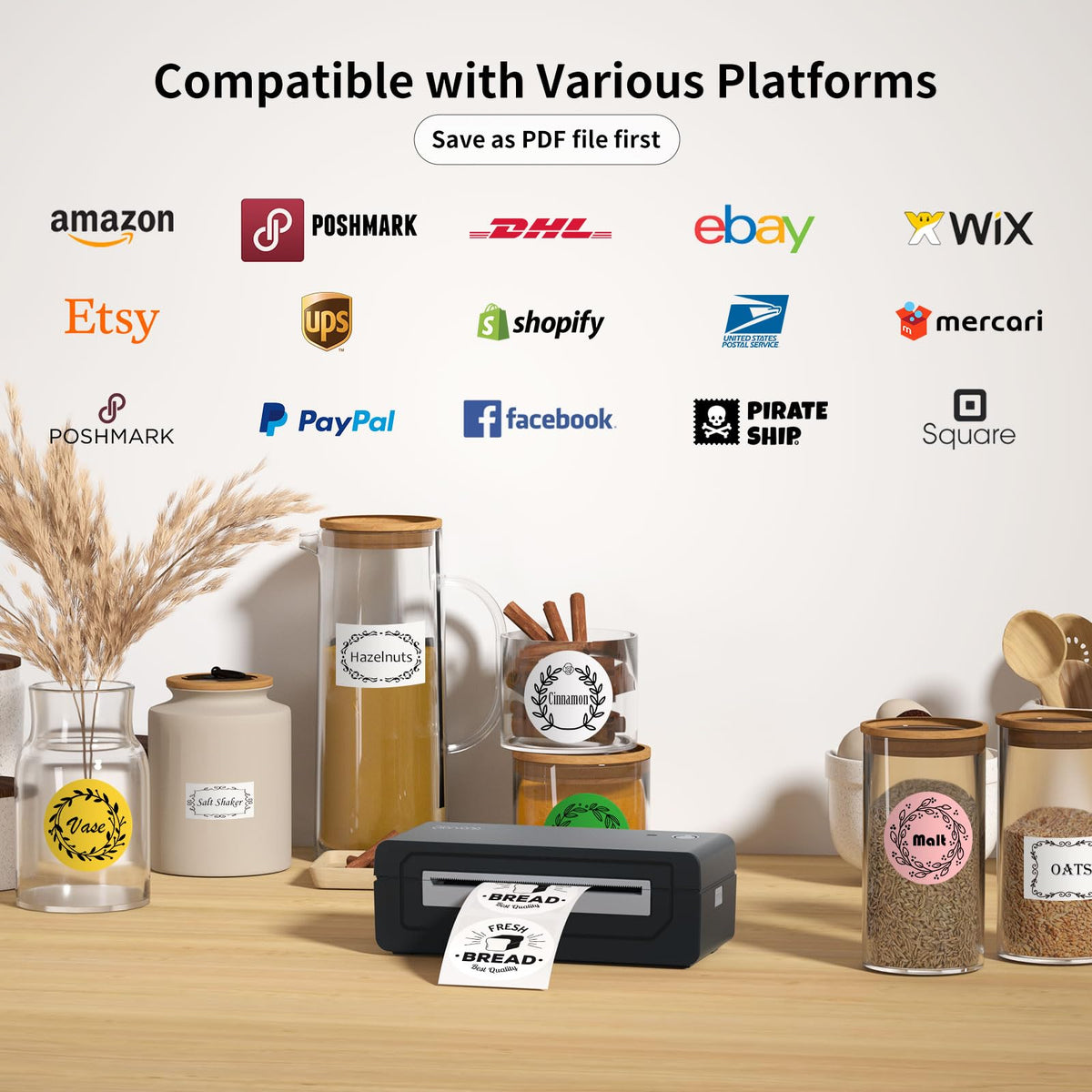 Bluetooth Thermal Shipping Label Printer, 4X6 Inkless Wireless Label Printer R9826