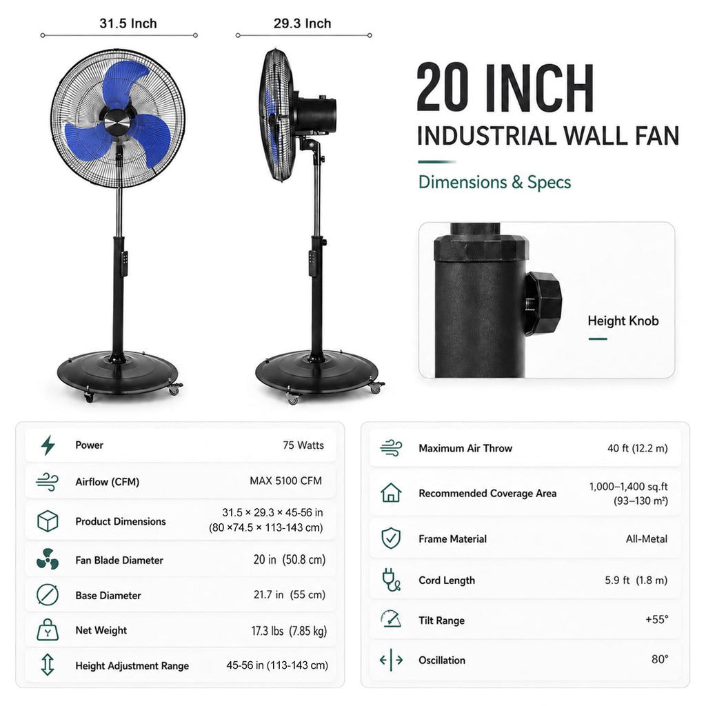 20 Inch Oscillating Pedestal Fan with Remote Control Y3278