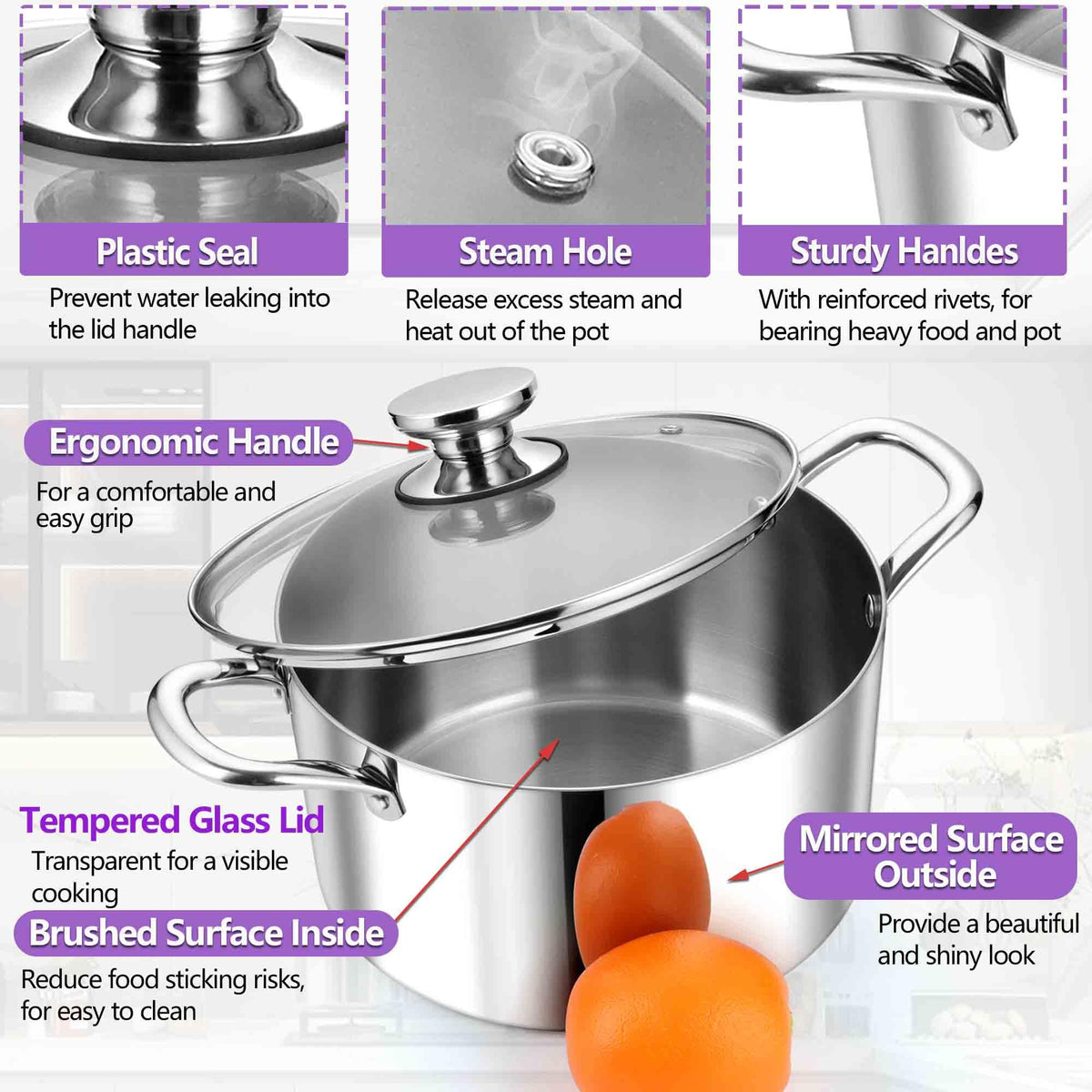 5 Quart Tri-Ply Stainless Steel Stock Pot with Lid S457755