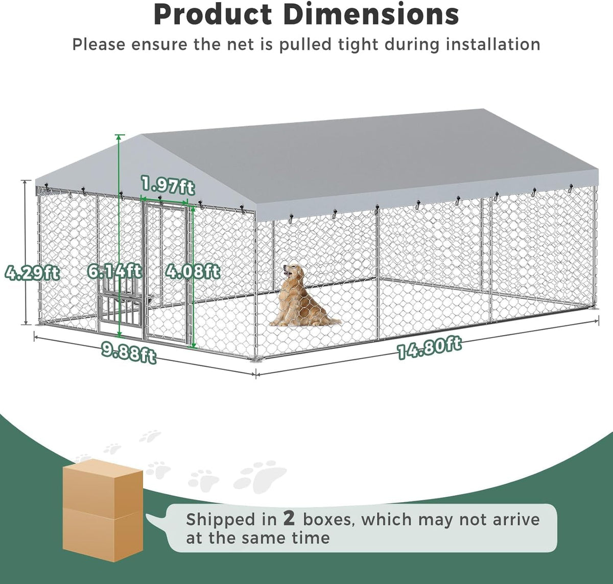 10x15FT Galvanized Outdoor Dog Kennel Y3483