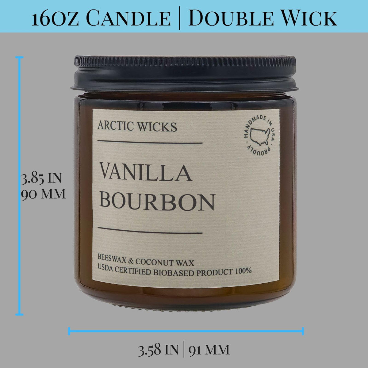 Vanilla Bourbon 16oz Double Wick Coconut Beeswax Candle C845