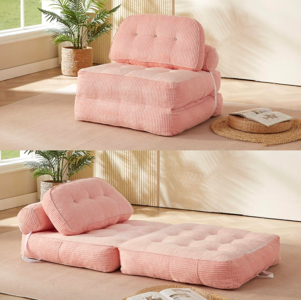Pink Foldable Sofa Bed with Pillow & Blanket L2553
