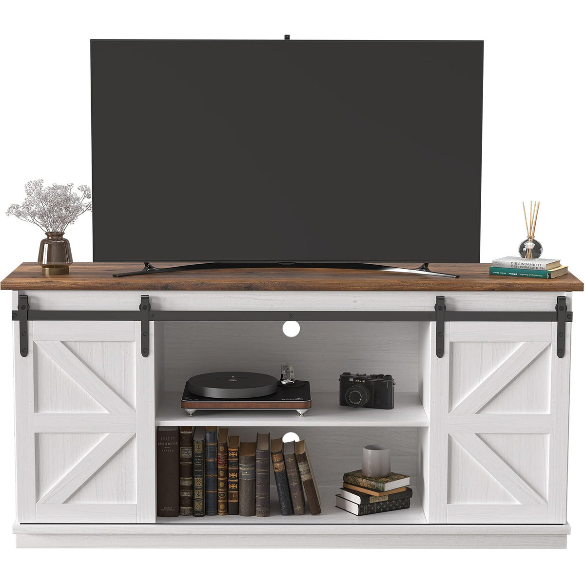 Bright White Mid Century Modern TV Stand for 65 Inch TV B3888