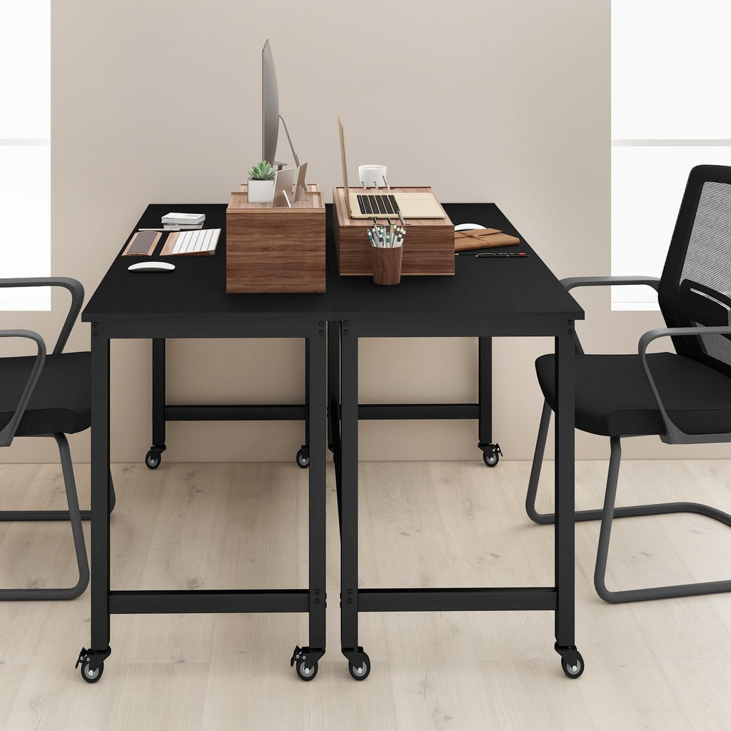 48” Mobile Computer Desk with 4 Lockable Wheels, Black Metal Frame D26828