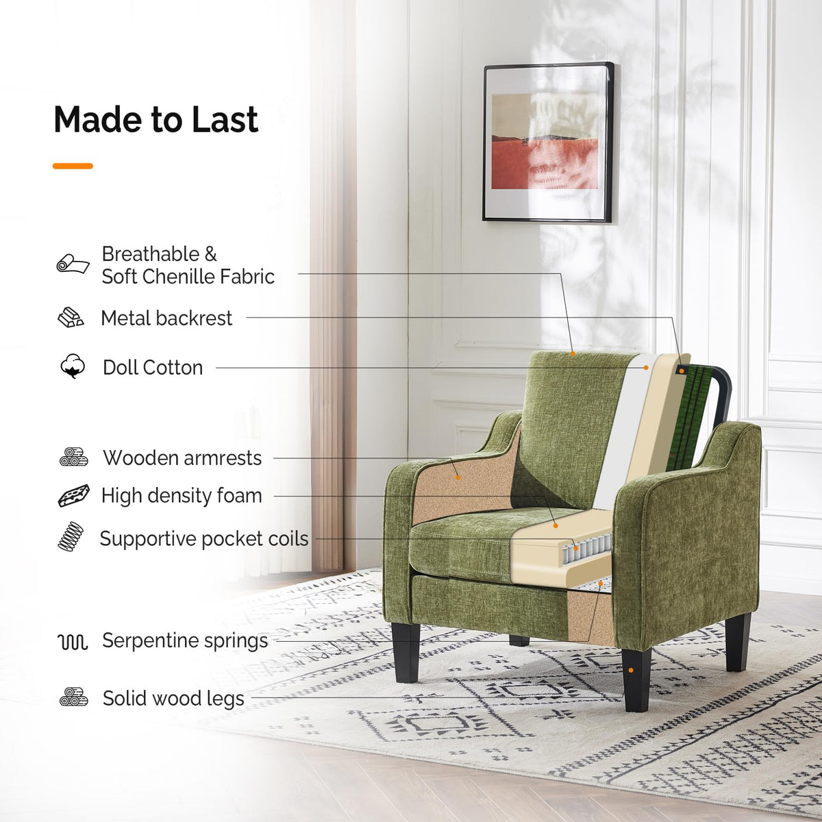 Olive Green Chenille Accent Chairs Set of 2 L372857