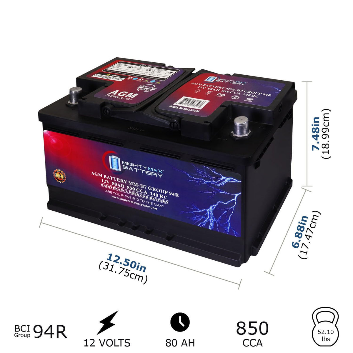 12V 80AH 850 CCA Replacement Battery C4508
