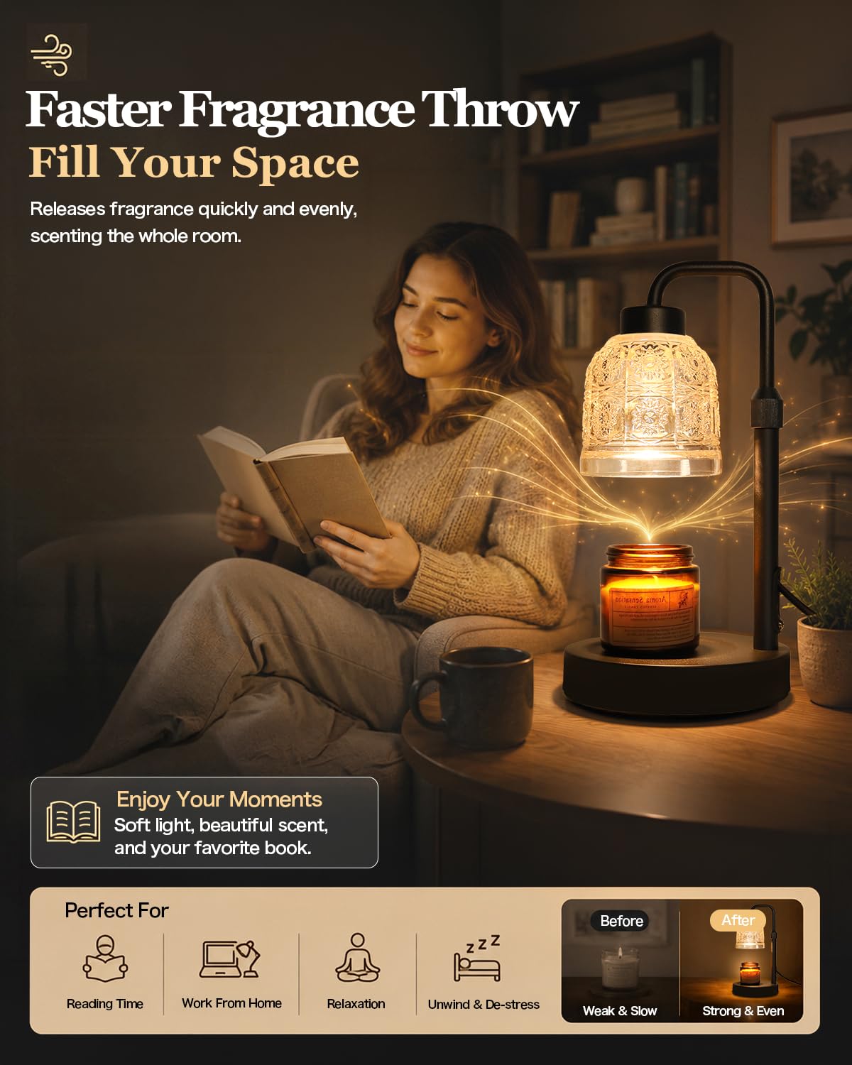 Candle Warmer Lamp with Timer, Gold E519