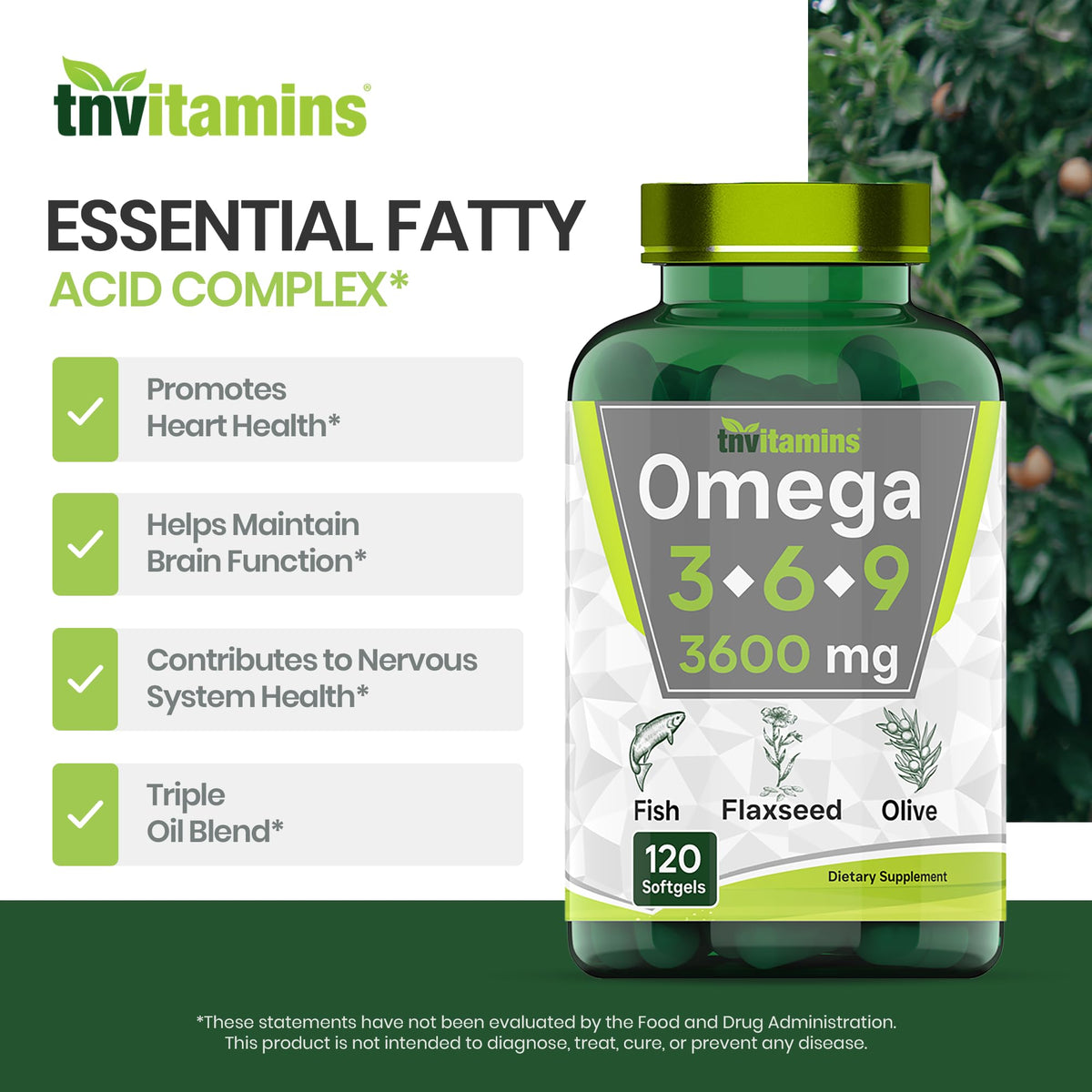 3600mg Omega 3 6 9 Softgels Fish Oil Flaxseed Olive Oil Z999996