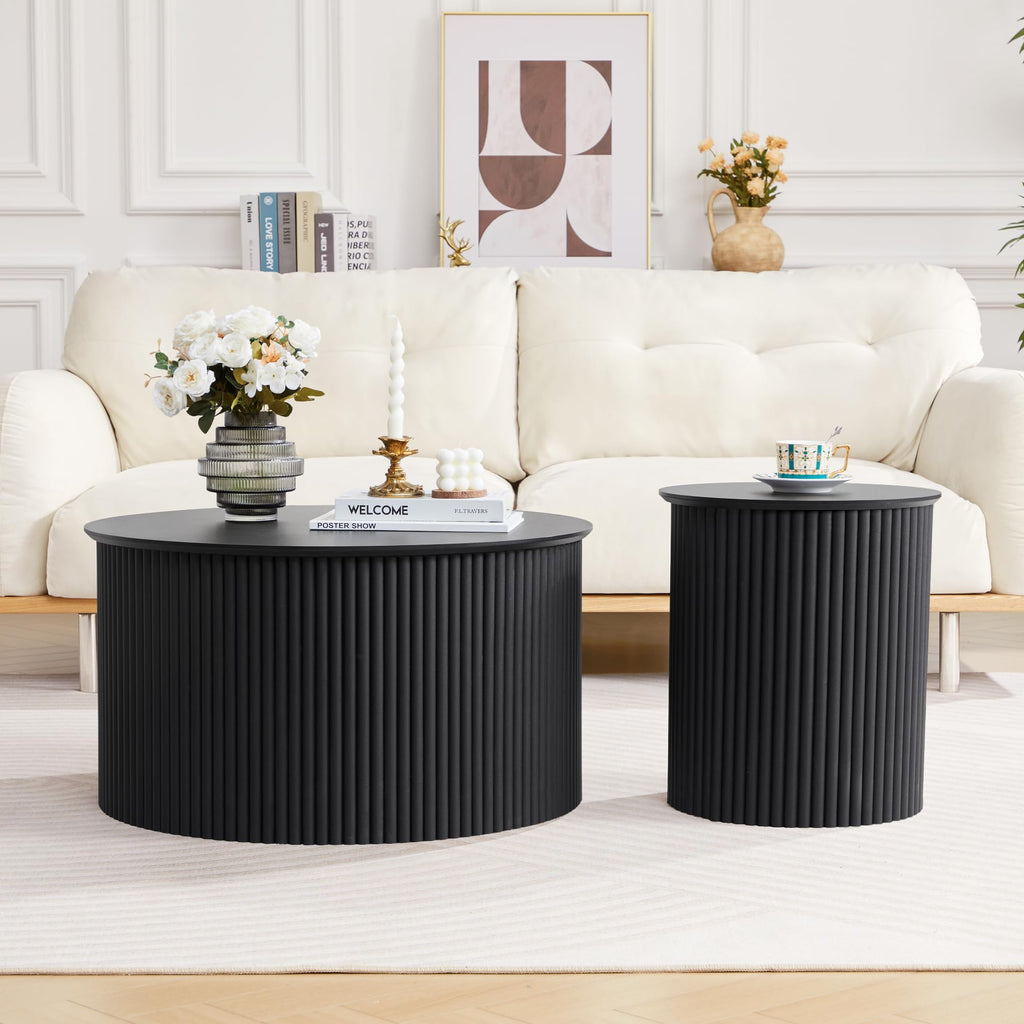 Fluted Round Nesting Coffee Table Set of 2 Q657