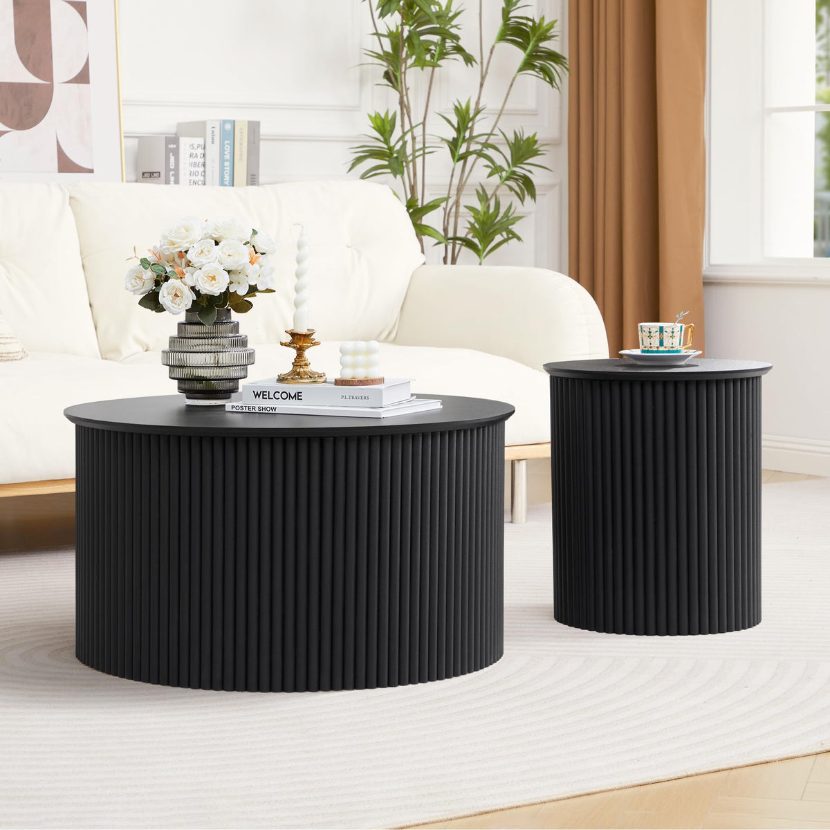 Fluted Round Nesting Coffee Table Set of 2 Q657