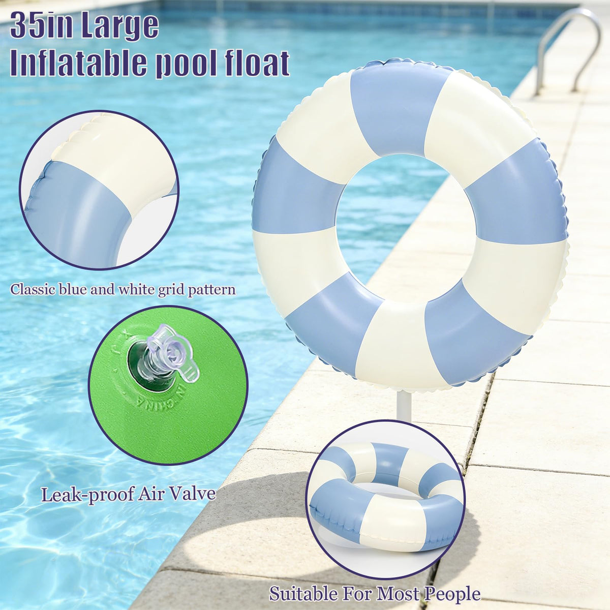 4Pcs Inflatable Pool Float 31 Inch Striped Swim Rings L2891
