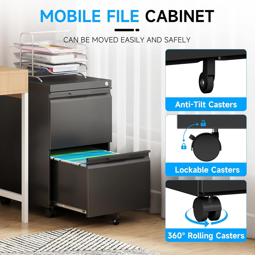 2 Drawer Mobile File Cabinet with Lock T76340
