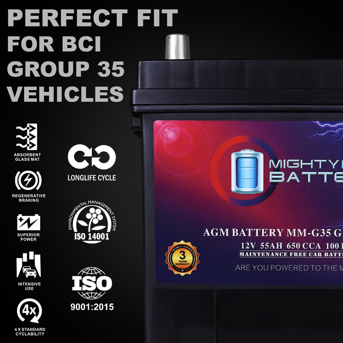 12V 55Ah AGM Replacement Battery B68160