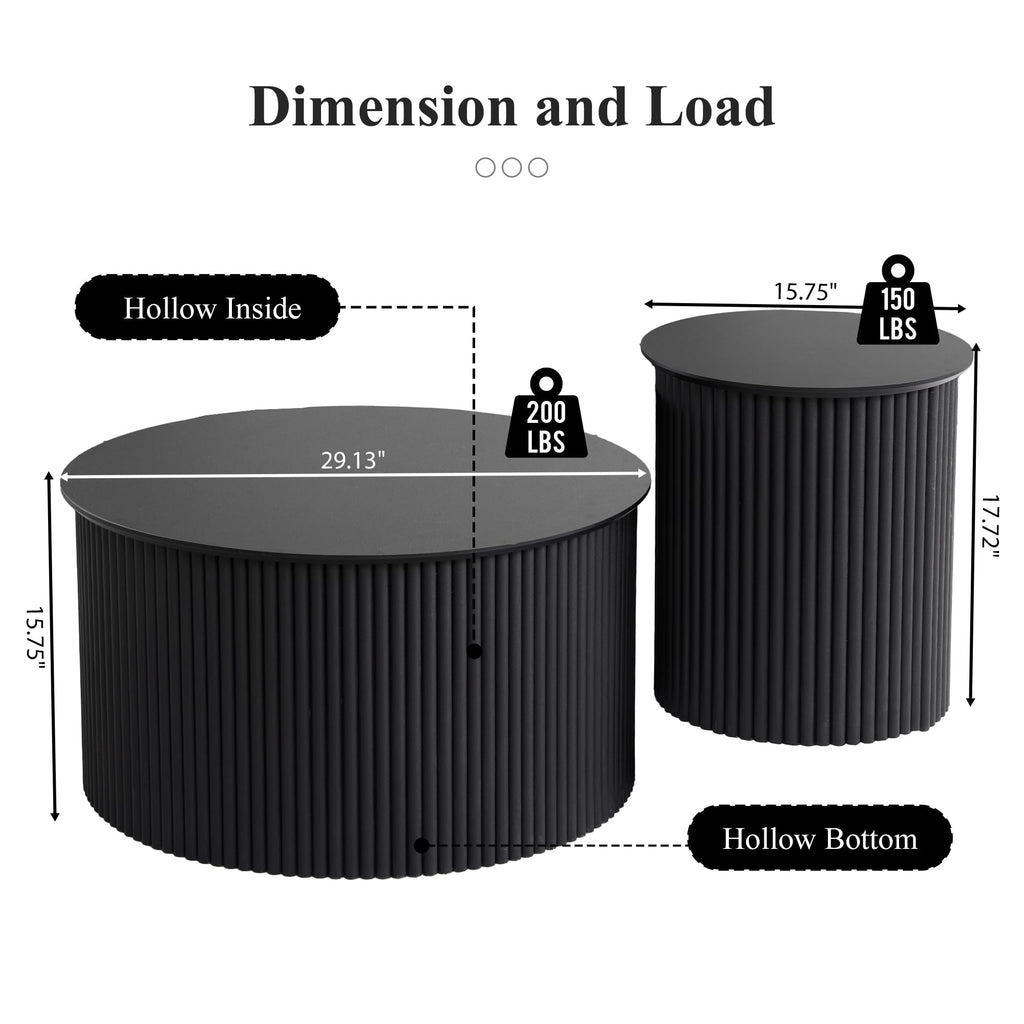 Fluted Round Nesting Coffee Table Set of 2 Q657